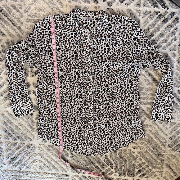 H&M White Cream Black Leopard Print Long Sleeve Button Up Blouse Size Large - Picture 7 of 9